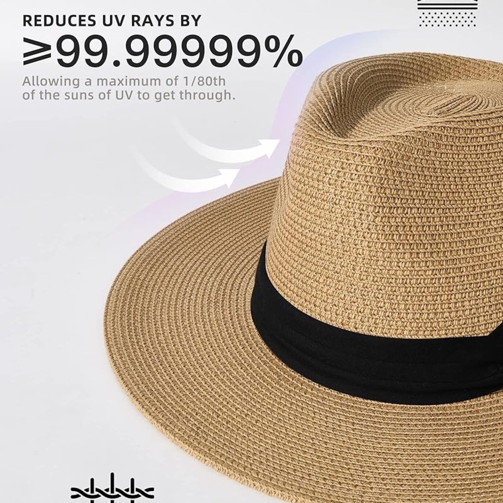 FURTALK Womens Mens Wide Brim Straw Panama Hat Fedora Sun Hats Straw Hat
UPF 80+ - Picture 11 of 11